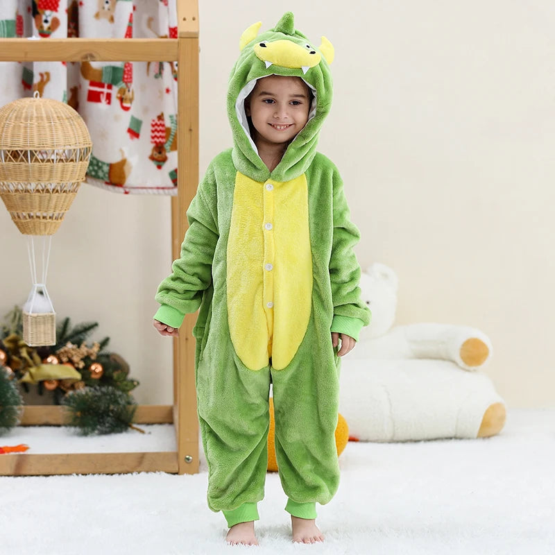 Kids Thick Hooded Green Monster Onesie 2-11yrs 10205141 - Snuggle Time