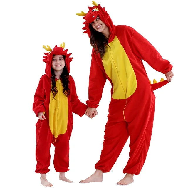 Family Dress-up Red or Black Dragon Thick Onesie 3yrs-XL Adult 10205152 - Snuggle Time