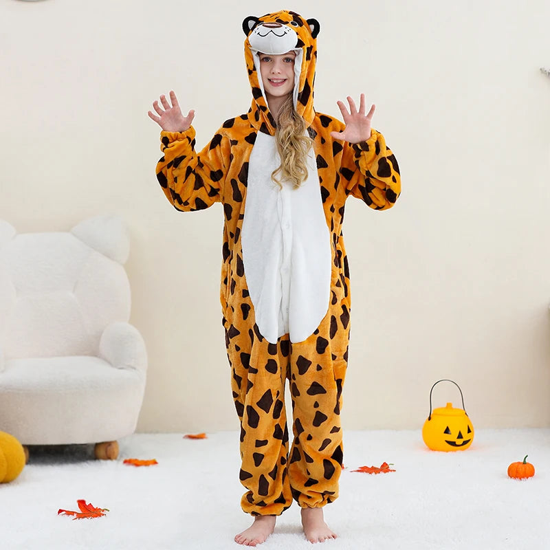 Kids Thick Hooded Leopard Onesie 2-11yrs 10205139 - Snuggle Time