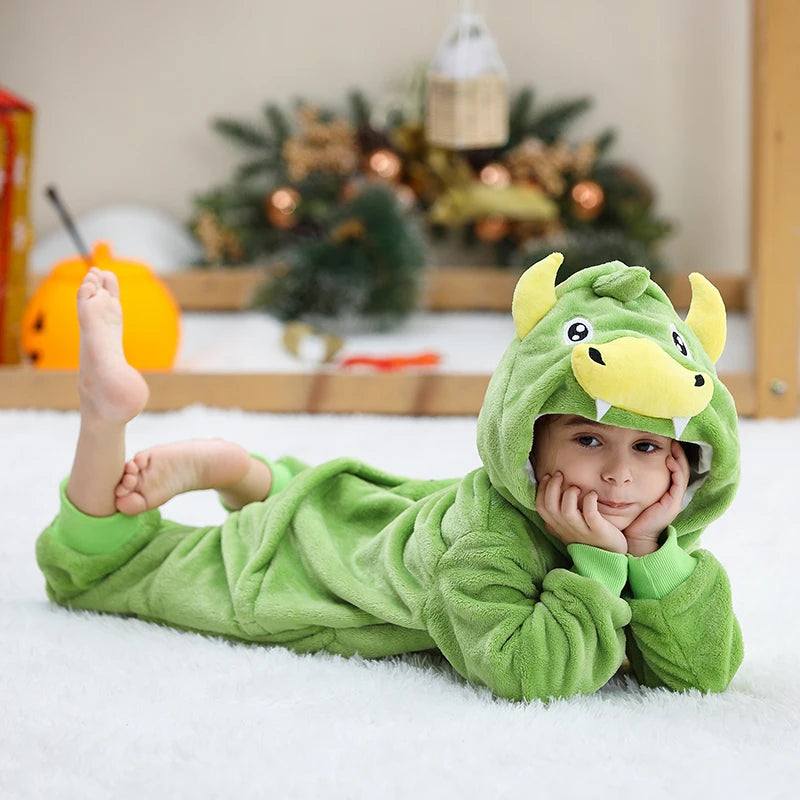Kids Thick Hooded Green Monster Onesie 2-11yrs 10205141 - Snuggle Time