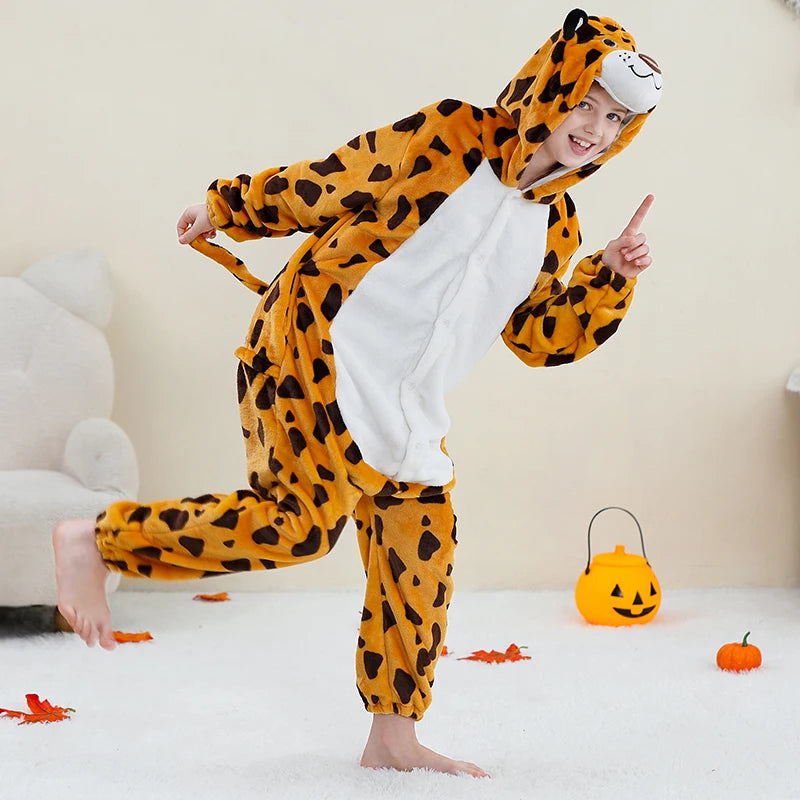 Kids Thick Hooded Leopard Onesie 2-11yrs 10205139 - Snuggle Time