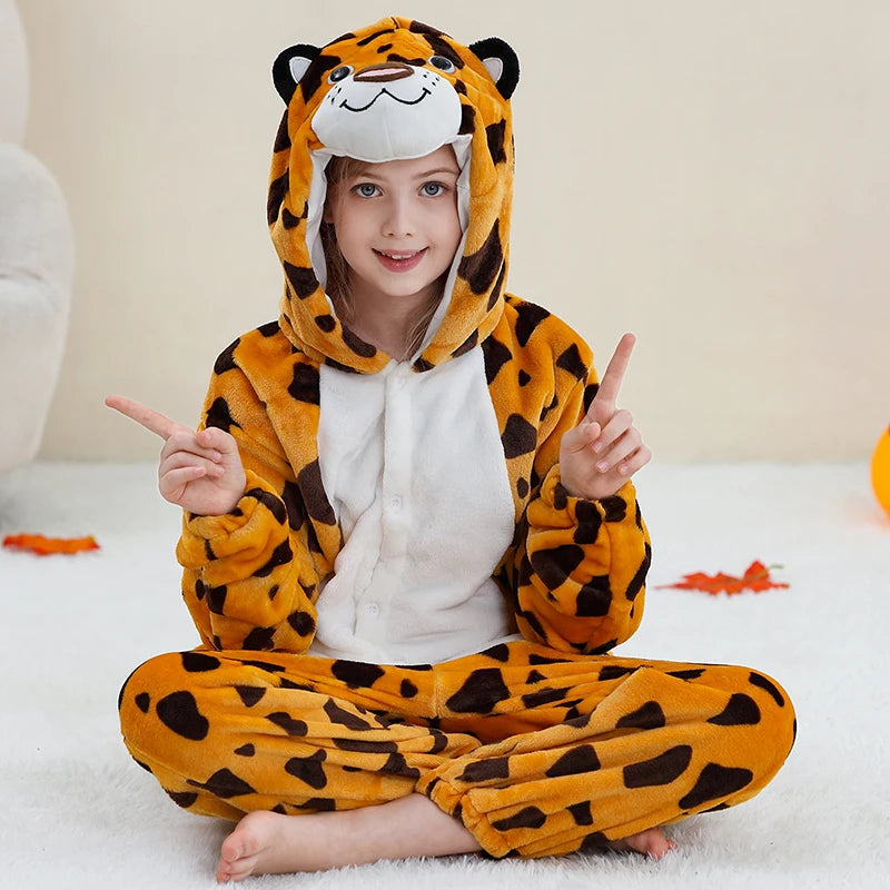 Kids Thick Hooded Leopard Onesie 2-11yrs 10205139 - Snuggle Time