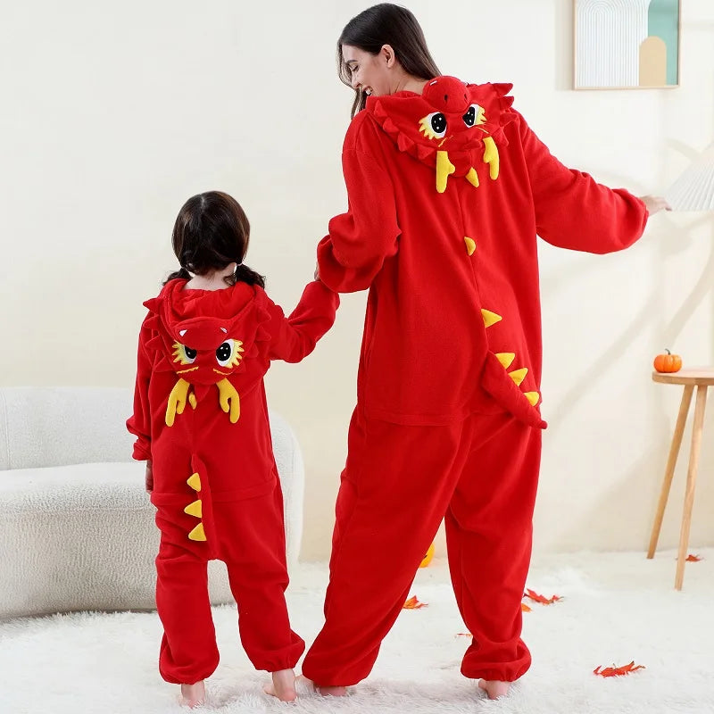 Family Dress-up Red or Black Dragon Thick Onesie 3yrs-XL Adult 10205152 - Snuggle Time
