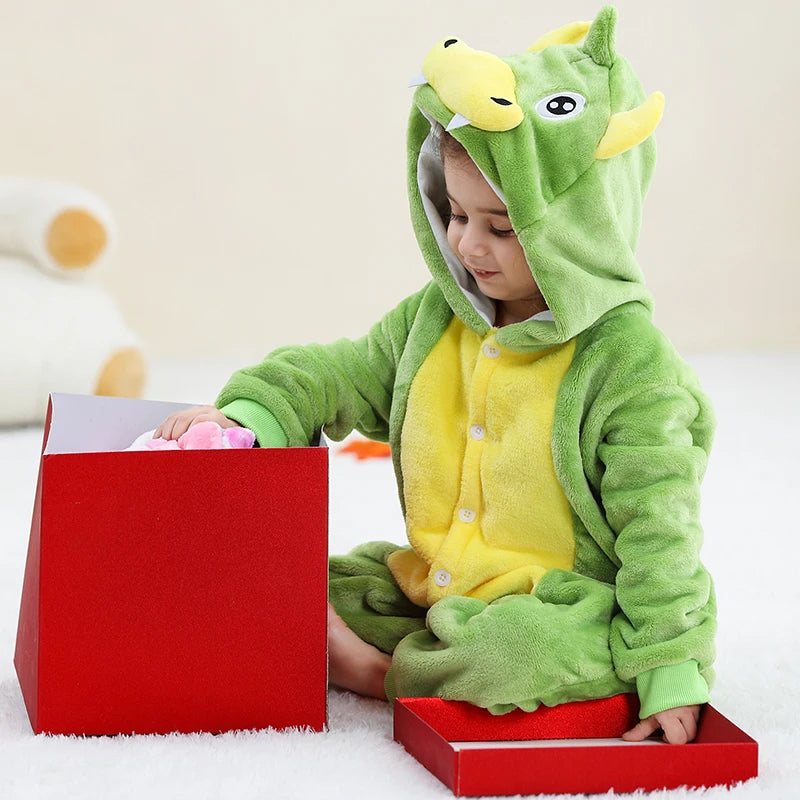 Kids Thick Hooded Green Monster Onesie 2-11yrs 10205141 - Snuggle Time