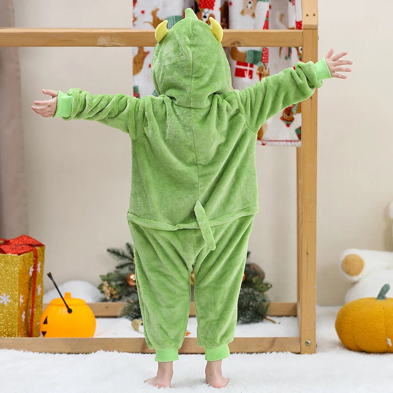 Kids Thick Hooded Green Monster Onesie 2-11yrs 10205141 - Snuggle Time
