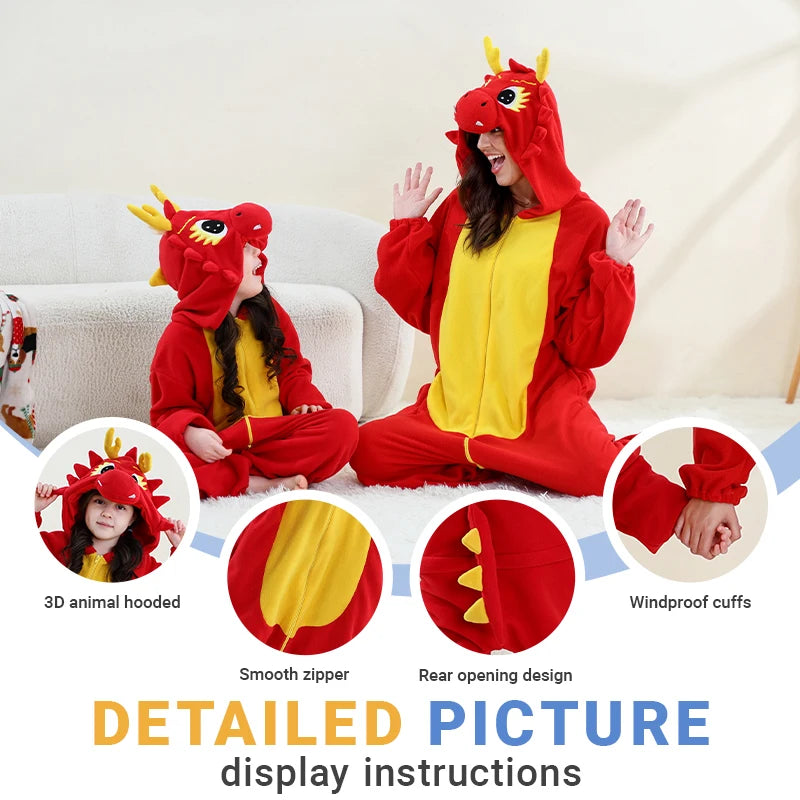 Family Dress-up Red or Black Dragon Thick Onesie 3yrs-XL Adult 10205152 - Snuggle Time