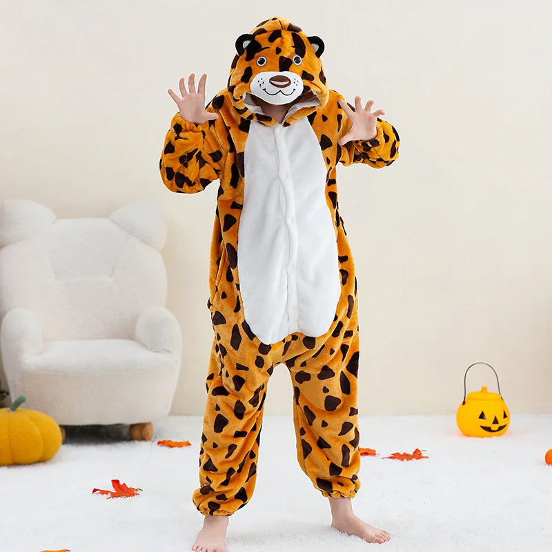 Kids Thick Hooded Leopard Onesie 2-11yrs 10205139 - Snuggle Time
