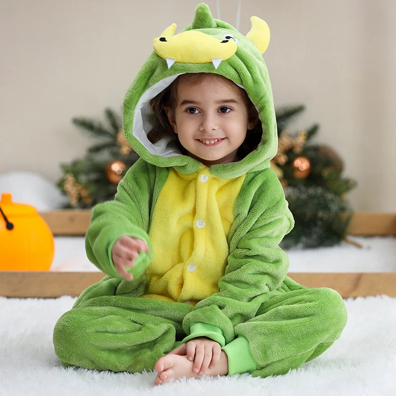 Kids Thick Hooded Green Monster Onesie 2-11yrs 10205141 - Snuggle Time