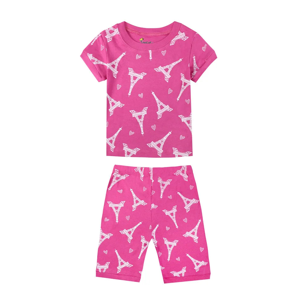 Girls Pink Eiffel Tower 2pc Pyjama Shorts Set 18mth-8yrs  10202087 - Snuggle Time