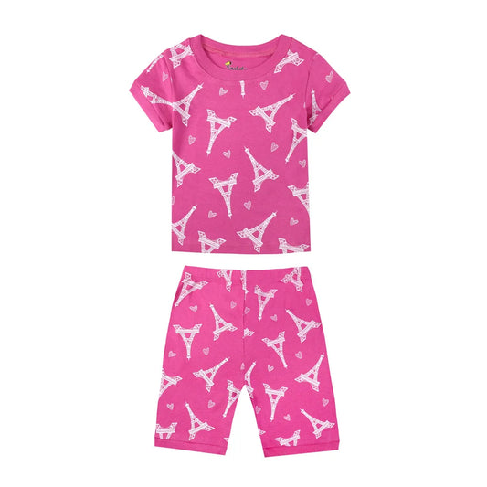 Girls Pink Eiffel Tower 2pc Pyjama Shorts Set 18mth-8yrs  10202087 - Snuggle Time