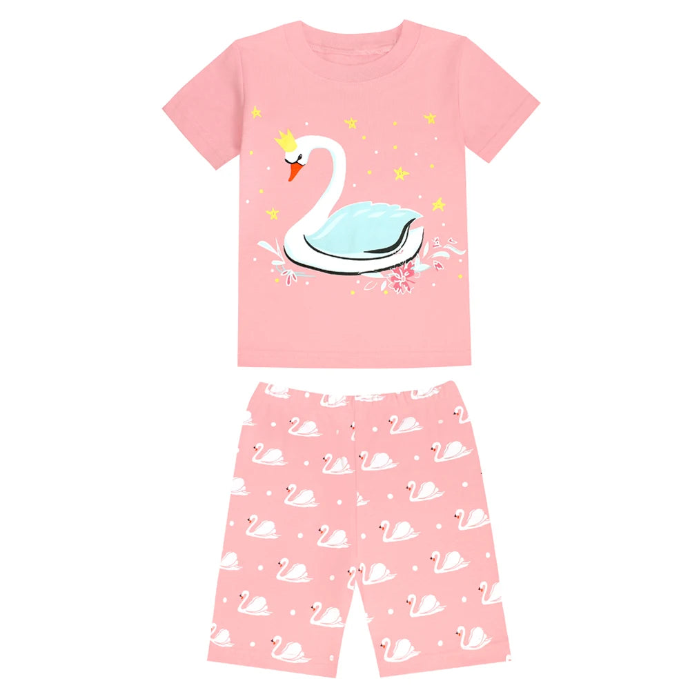 Girls Pink Princess Swan 2pc Pyjama Shorts Set 18mth-8yrs 10202080 - Snuggle Time