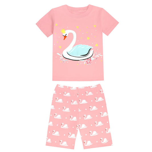 Girls Pink Princess Swan 2pc Pyjama Shorts Set 18mth-8yrs 10202080 - Snuggle Time
