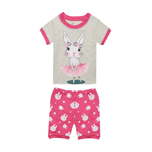 Girls Pink/Grey Ballerina Rabbit 2pc Pyjama Shorts Set 18mth-8yrs 10202098 - Snuggle Time