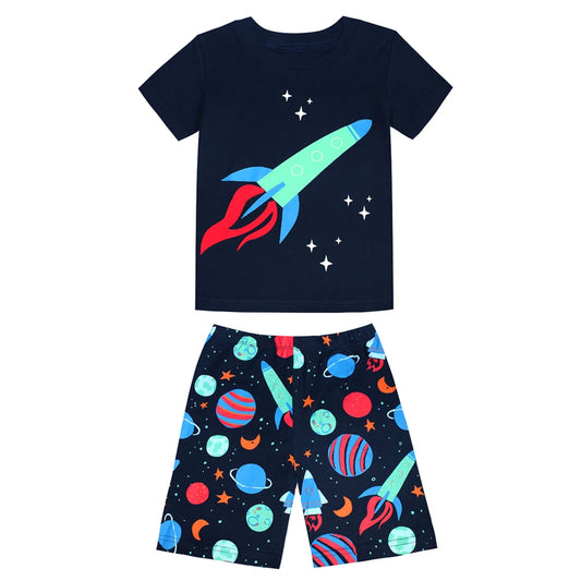 Boys Black Space Rocket 2pc Pyjama Shorts Set 18mth-8yrs 10202083 - Snuggle Time