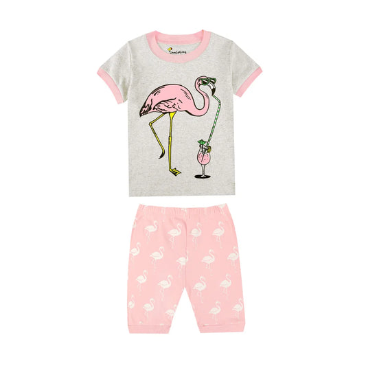Girls Pink/Grey Flamingo 2pc Pyjama Shorts Set 18mth-8yrs 10202089 - Snuggle Time