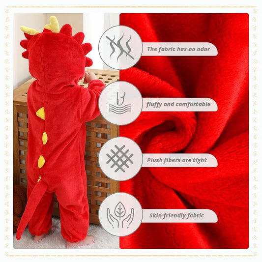 Babies Red Dragon Hooded Onesie 2-36mth 10205125 - Snuggle Time