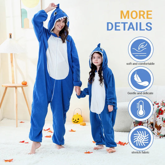 Family Dress-up Blue Shark Thick Onesie 3yrs-XL Adult 10205157 - Snuggle Time
