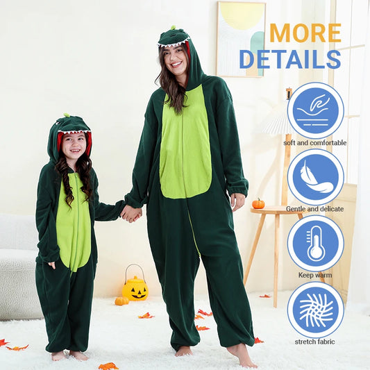Family Dress-up Dark or Light Green Dinosaur Thick Onesie 3yrs- XL Adult 10205154 - Snuggle Time