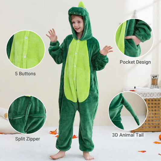 Kids Thick Hooded Dinosaur Onesie 2-11yrs 10205134 - Snuggle Time
