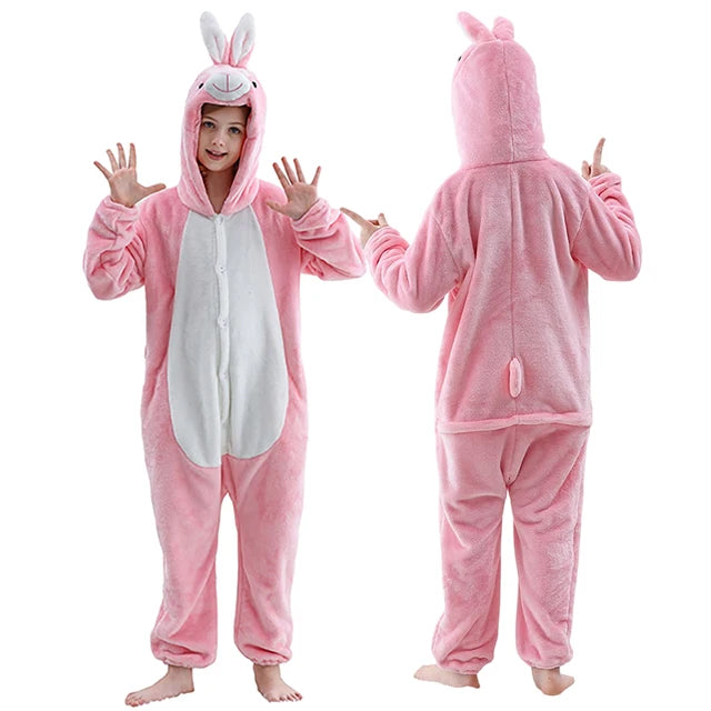 Kids Thick Hooded Pink Rabbit Onesie 2-11yrs 10205144 - Snuggle Time