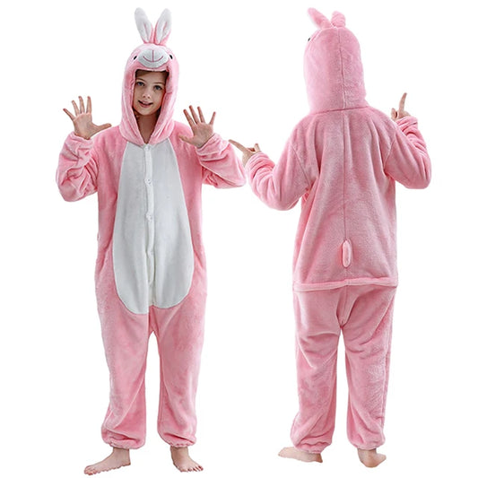 Kids Thick Hooded Pink Rabbit Onesie 2-11yrs 10205144 - Snuggle Time