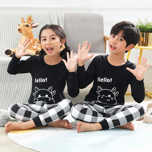 Unisex 2pc Black Hello Cow Pyjamas 3-12yrs 10202074 - Snuggle Time
