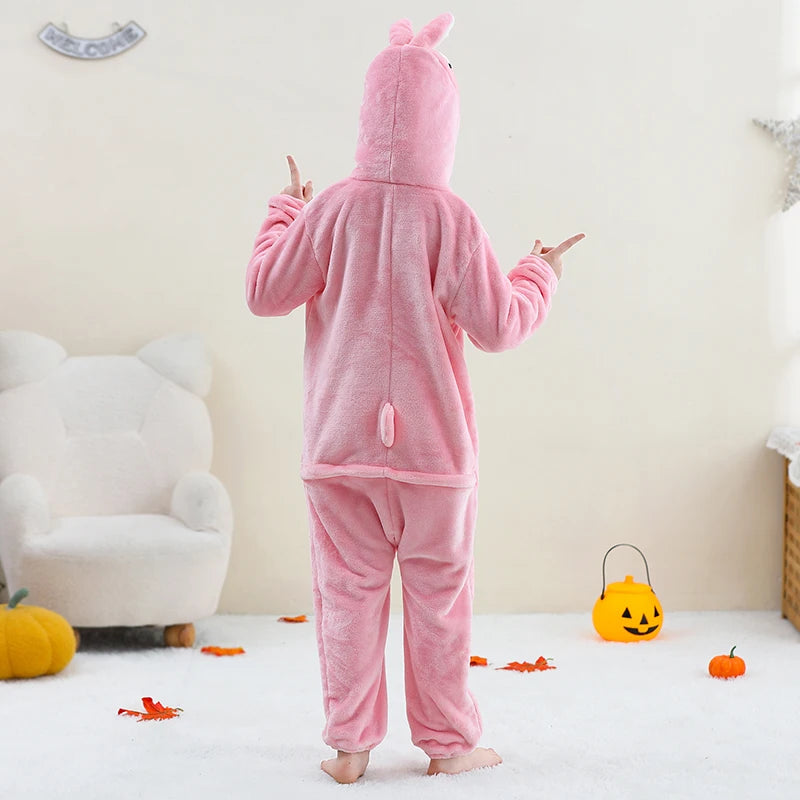 Kids Thick Hooded Pink Rabbit Onesie 2-11yrs 10205144 - Snuggle Time