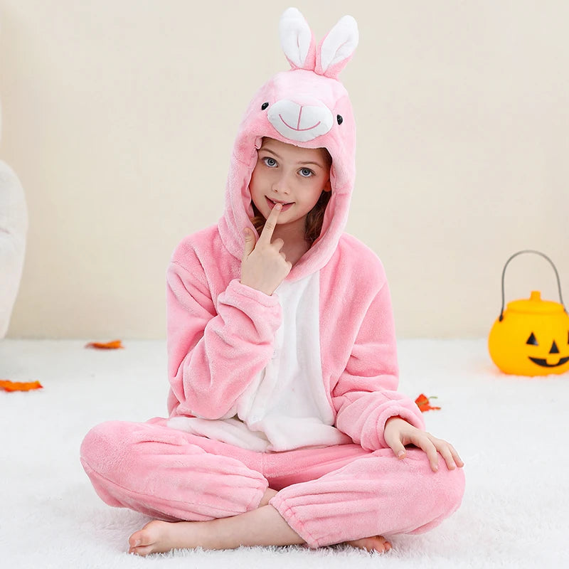 Kids Thick Hooded Pink Rabbit Onesie 2-11yrs 10205144 - Snuggle Time
