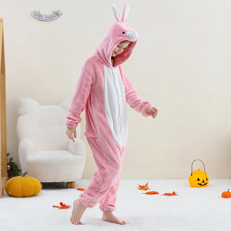 Kids Thick Hooded Pink Rabbit Onesie 2-11yrs 10205144 - Snuggle Time