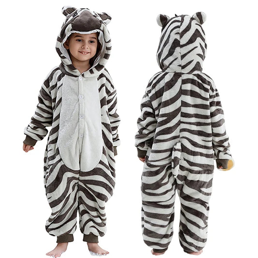 Kids Thick Hooded Zebra Onesie 2-11yrs 10205142 - Snuggle Time