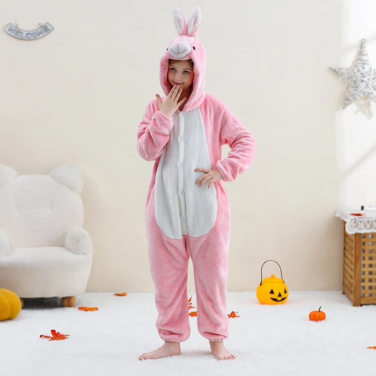 Kids Thick Hooded Pink Rabbit Onesie 2-11yrs 10205144 - Snuggle Time